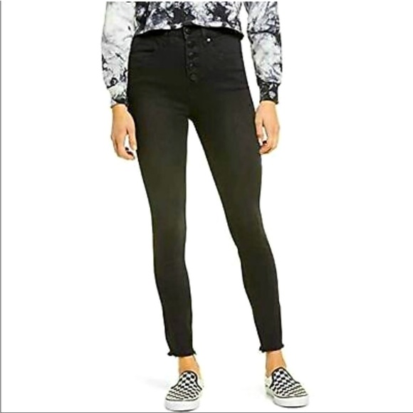 PTCL xNordstrom Eco Denim Black Raw Hem High Rise Skinny Button Fly Jeans Sz27 - Picture 1 of 14